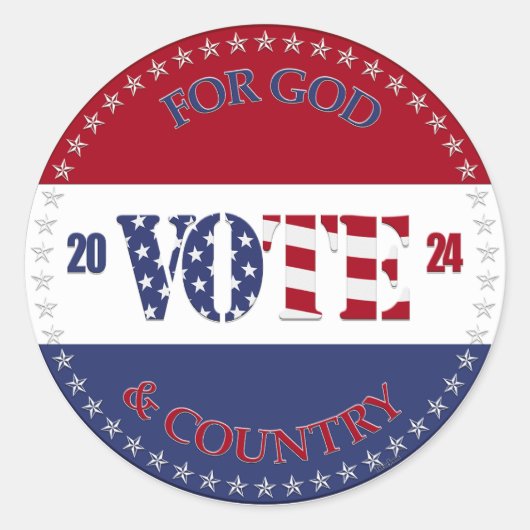 Sticker Rond 2024 Pour Dieu et Pays USA Drapeau VOTE (Devant)