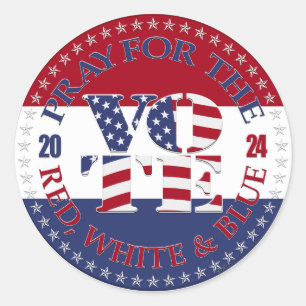 Sticker Rond 2024 Priez Pour Le Drapeau Rouge, Bleu Blanc USA V