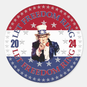 Sticker Rond 2024 Red and Blue Let Freedom Ring Oncle Sam