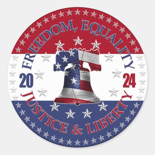 Sticker Rond 2024 Rouge Bleu Liberté, Égalité, Justice Liberté (Devant)