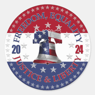 Sticker Rond 2024 Rouge Bleu Liberté, Égalité, Justice Liberté