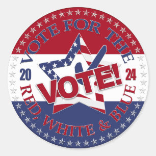 Sticker Rond 2024 Votez Pour Le Bleu Rouge Et Blanc ! Vérificat