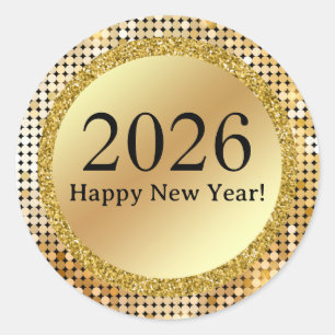 Sticker Rond 2025 heureux nouvelle année aurifère lumières rétr