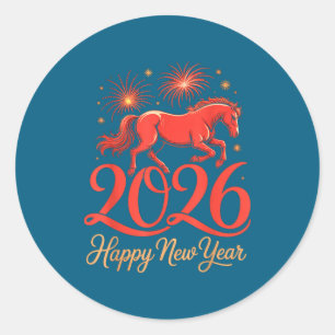 Sticker Rond 2026 Année du Cheval du zodiaque chinois Bonne ann