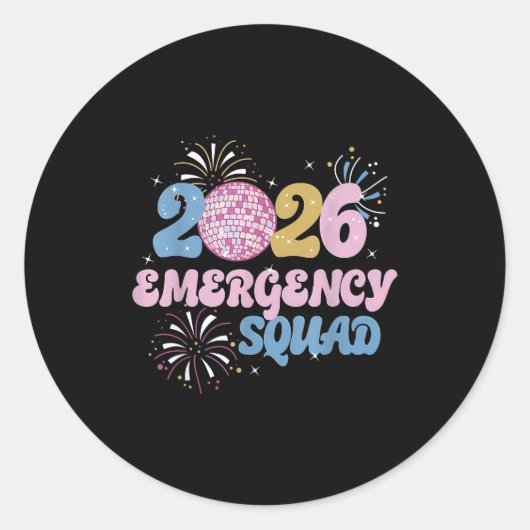 Sticker Rond 2026 Emergency Squad Er Nurse Happy New Year Disco (Devant)