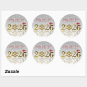 Sticker Rond 2026 Golden New Year with Snowflake and Santa Hat (Feuille)