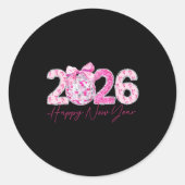 Sticker Rond 2026 Happy New Year Bow Patch Disco Ball (Devant)