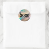 Sticker Rond 2026 happy new year, fun cute hat glitters (Sac)