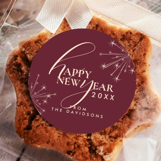 Sticker Rond 2026 New Year's Festive Stylish Typography Maroon