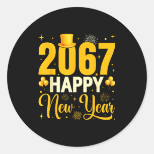 Sticker Rond 2067 Bonne Année Rétro Drôle 67 Six Sept Mème