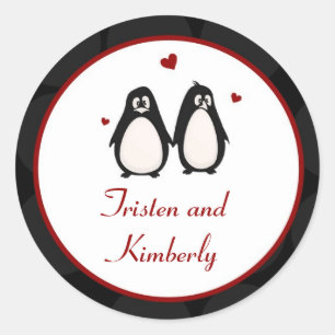 Sticker Rond 20 - 1,5" compagnon de couples d'amour de pingouin