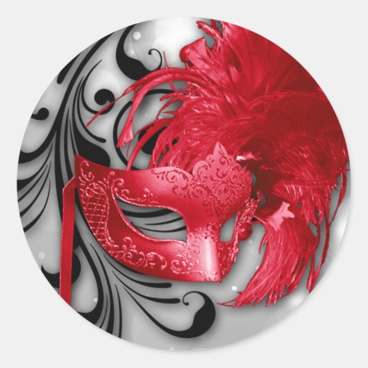 Sticker Rond 20 - 1,5 Enveloppe rouge sur Mascarade Argent (Devant)