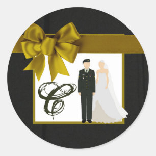 Sticker Rond 20 - 1,5 Enveloppe Sceau ARMÉE Uniforme Groom Brid