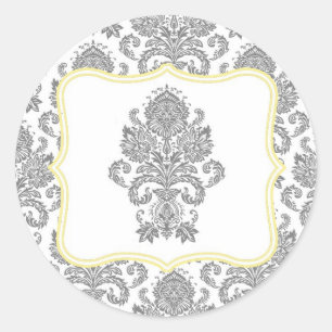 Sticker Rond 20 - 1,5 Enveloppe Sceau gris Jaune Dentelle Damas