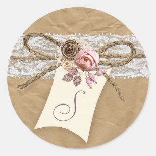 Sticker Rond 20 - 1,5 Enveloppe Sceau Kraft papier dentelle jum