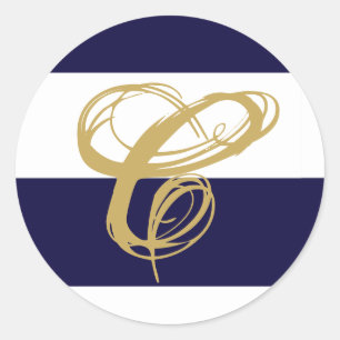 Sticker Rond 20 - 1,5 Enveloppe Sceau Moderne Stripe Marine Bla