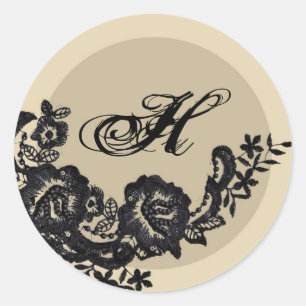 Sticker Rond 20 - 1,5 Enveloppe Sceau noir dentelle Damas Antiq