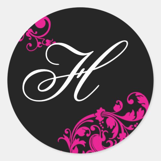 Sticker Rond 20 - 1,5 Enveloppe Sceau noir rose chaud floral (Devant)