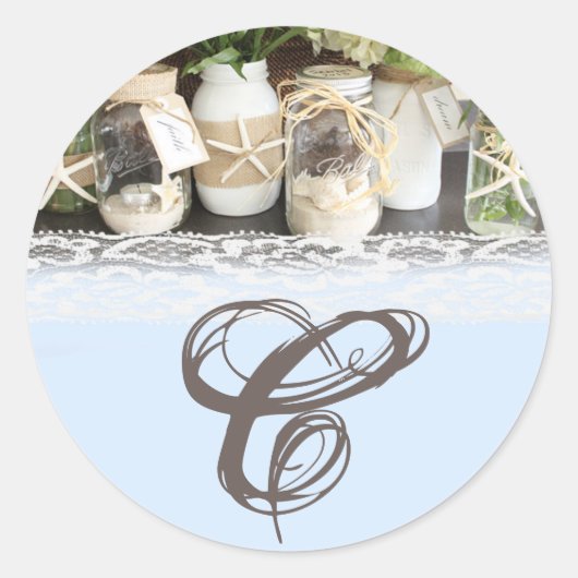 Sticker Rond 20 - 1,5 Enveloppe Seal Beach Mer Mason Jars Océan (Devant)