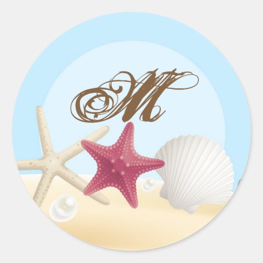 Sticker Rond 20 - 1,5 Enveloppe Seal Sea Shells Beach Sand Ocea (Devant)