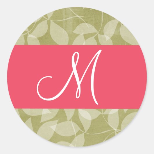 Sticker Rond 20 - 1,5 Feuilles verts du monogramme de l'envelop (Devant)