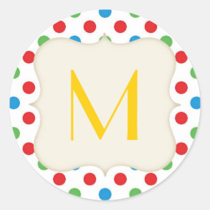 Sticker Rond 20 - 1,5 Point Polka primaire du monogramme du joi