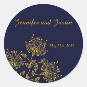 Sticker Rond 20 - 1,5 pouces Enveloppe Seal Navy et Floral Jaun