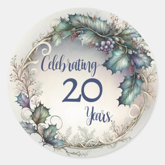 Sticker Rond 20 ans Anniversaire Elégant jardin de verdure (Devant)