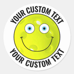 Sticker Rond 20 Pickleball Texte personnalisé Visage heureux pe