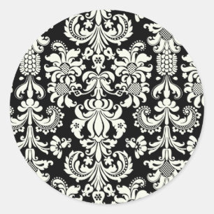 Sticker Rond 20 Sceau d'enveloppe Mariage damassé noir/blanc