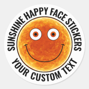 Sticker Rond 20 x visage heureux Sunshine Texte personnalisé