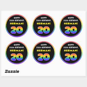 Sticker Rond 20e anniversaire : Arc-en-ciel coloré # 20, Nom pe