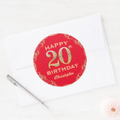 Sticker Rond 20e anniversaire Parties scintillant rouge et or c (Enveloppe)