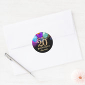 Sticker Rond 20e fête d'anniversaire Ballons Noir et Or (Enveloppe)