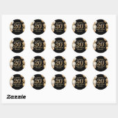 Sticker Rond 20e fête d'anniversaire Ballons Noir et Or (Feuille)