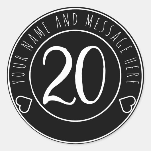 Sticker Rond 20e fête d'anniversaire Simple moderne noir et bla (Devant)