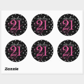 Sticker Rond 21 - 21e anniversaire rose noir blanc (Feuille)