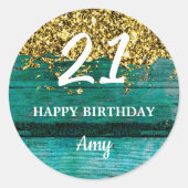 Sticker Rond 21 Anniversaire Fille Turquoise Parties scintillan (Devant)