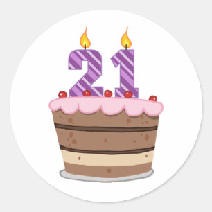 Sticker Rond 21 ans sur le gâteau d'anniversaire