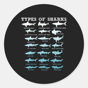 Sticker Rond 21 types de requins biologie marine