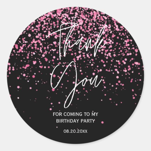 Sticker Rond 21e anniversaire Black Hot Pink Parties scintillan (Devant)