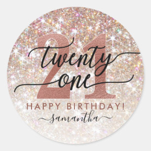 Sticker Rond 21e anniversaire Chic Parties scintillant Ombre