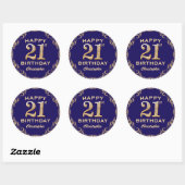 Sticker Rond 21e anniversaire de la Parties scintillant bleu et (Feuille)