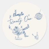 Sticker Rond 21e Anniversaire de la vache côtière dessinée à la (Devant)