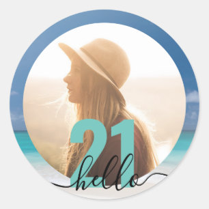 Sticker Rond 21e anniversaire de plage Photo personnalisée