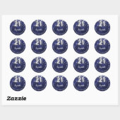 Sticker Rond 21e anniversaire marine bleu argent étoiles (Feuille)