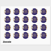Sticker Rond 21e Anniversaire Marine Bleu et Ballons d'or (Feuille)