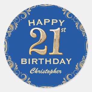 Sticker Rond 21e anniversaire Parties scintillant bleue et or c