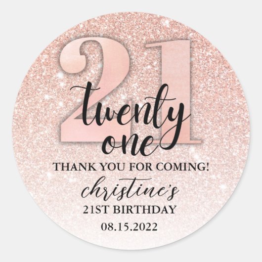 Sticker Rond 21e anniversaire Parties scintillant Merci (Devant)