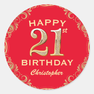 Sticker Rond 21e Anniversaire Parties scintillant rouge et or